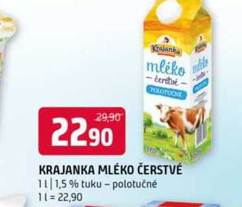 Krajanka mléko čerstvé 1l 1,5% tuku polotučné