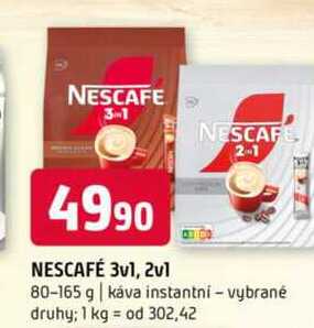 Nescafé 3v1, 2v1 80-165 g káva instantni vybrané druhy
