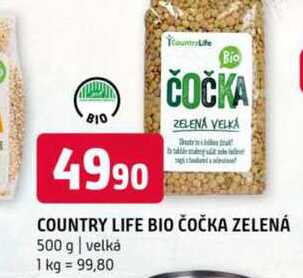 Country Life Bio čočka zelená 500g
