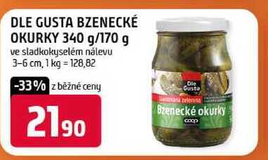 DLE GUSTA BZENECKÉ OKURKY 340 g/170 g ve sladkokyselém nálevu 3-6 cm