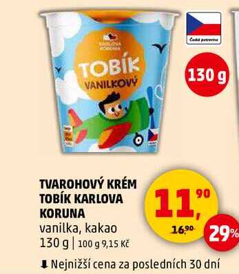 TVAROHOVÝ KRÉM TOBÍK KARLOVA KORUNA vanilka, 130 g