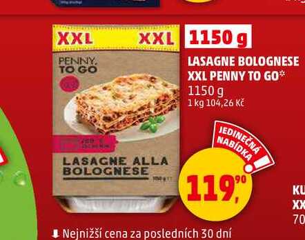 LASAGNE BOLOGNESE XXL PENNY TO GO, 1150 g 