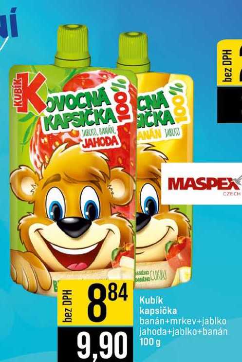 Kubík kapsička banán+mrkev+jablko jahoda+jablko+banán 100g