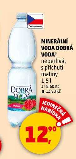 MINERÁLNÍ VODA DOBRÁ VODA neperlivá, s příchutí maliny, 1,5 l
