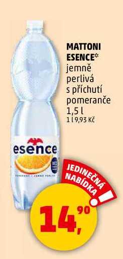 MATTONI ESENCE jemně perlivá s příchutí pomeranče, 1,5 l
