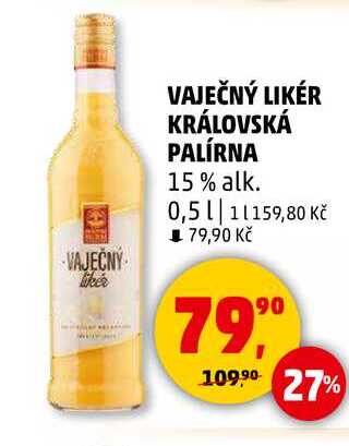 VAJEČNÝ LIKÉR KRÁLOVSKÁ PALÍRNA 15% alk., 0,5 l