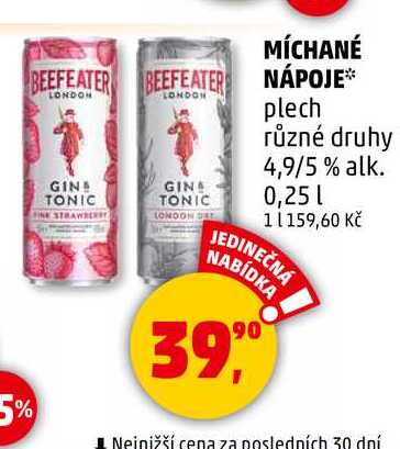 MÍCHANÉ NÁPOJE plech různé druhy, 4,9/5 % alk., 0,25 l 