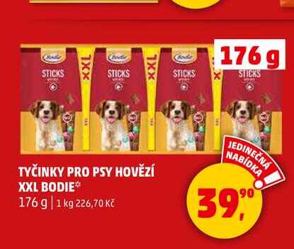TYČINKY PRO PSY HOVĚZÍ XXL BODIE, 176 g 