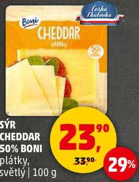 SÝR CHEDDAR 50% BONI plátky, světlý, 100 g 