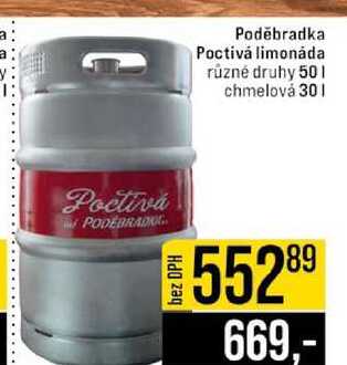 Poděbradka Poctivá limonáda různé druhy 50l chmelová 301l