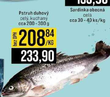 Pstruh duhový celý, kuchaný cca 200-300 g 