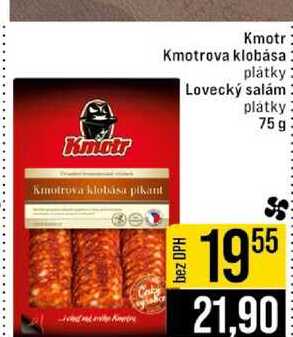 Kmotr Kmotrova klobása plátky Lovecký salám platky 75g 