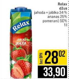 Relax džus jahoda+jablko 34% ananas 25% pomeranč 50% 1l