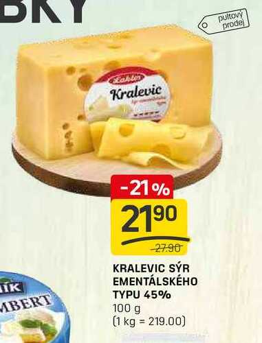 KRALEVIC SÝR EMENTÁLSKÉHO TYPU 45% 100 g 