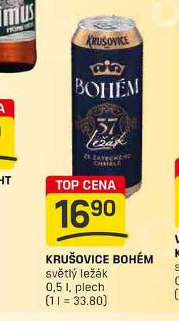 KRUŠOVICE BOHÉM světlý ležák 0,5l, plech 