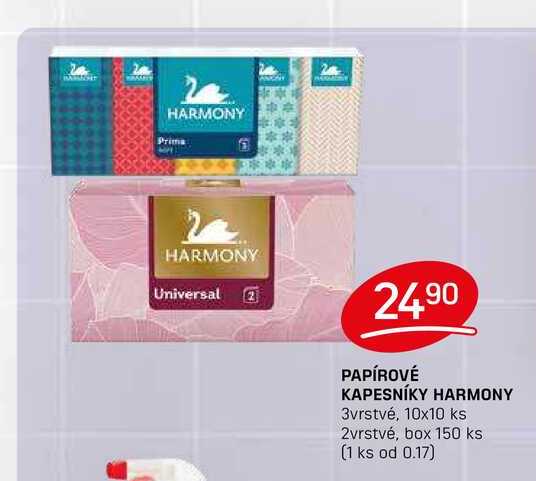 PAPÍROVÉ KAPESNÍKY HARMONY 3vrstvé, 10x10 ks 2vrstvé, box 150 ks 