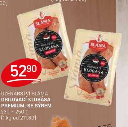 GRILOVACÍ KLOBÁSA PREMIUM, SE SÝREM 230 - 250 g 