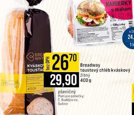 Breadway toustový chléb kváskový žitný 400g