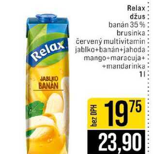 Relax džus banán 35% brusinka červený multivitamin jablko+banán+jahoda mango+maracuja+ +mandarinka 1l