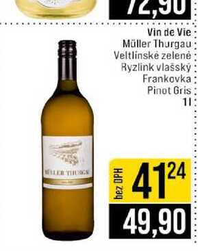 Vin de Vie Müller Thurgau Veltlínské zelené Ryzlink vlašský Frankovka Pinot Gris 1l