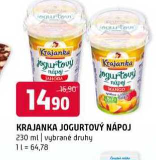 Krajanka jogurtový nápoj 230 ml vybrané druhy 