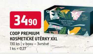 Coop premium kosmetické utěrky xxl 130 ks v boxu 3vrstvé 