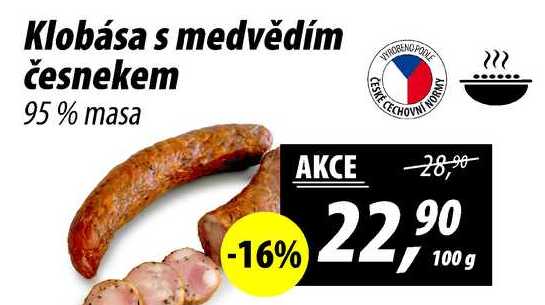 Klobása s medvědím česnekem 95% masa, 100 g 