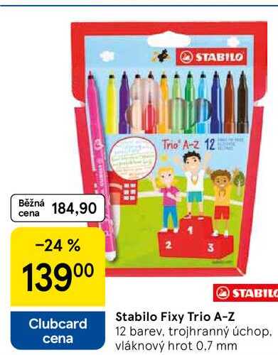 Stabilo Fixy Trio A-Z, 12 barev, trojhranný úchop. vláknový hrot 0.7 mm 