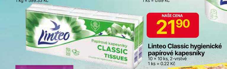 Linteo Classic hygienické papírové kapesníky 10 × 10 ks, 2-vrstvé 