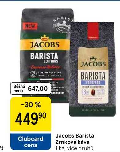 Jacobs Barista Zrnková káva, 1 kg. více druhů 