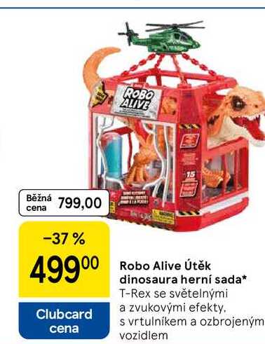 Robo Alive Útěk dinosaura herní sada, T-Rex se světelnými a zvukovými efekty. s vrtulníkem a ozbrojeným vozidlem 