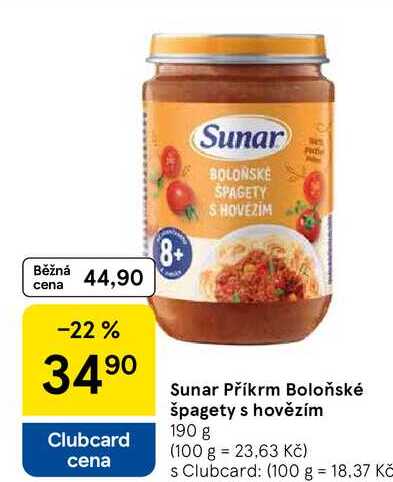Sunar Příkrm Boloňské špagety s hovězím, 190 g 