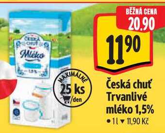 Česká chuť Trvanlivé mléko 1,5%, 1 l