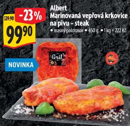 Albert Marinovaná vepřová krkovice na pivu - steak, 450 g