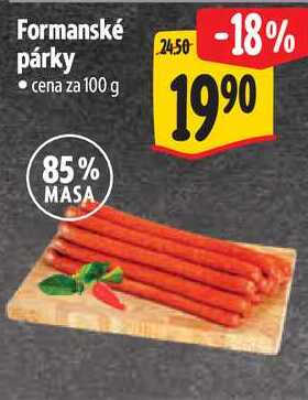 Formanské párky, cena za 100 g