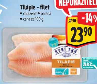 Tilápie - filet, cena za 100 g 