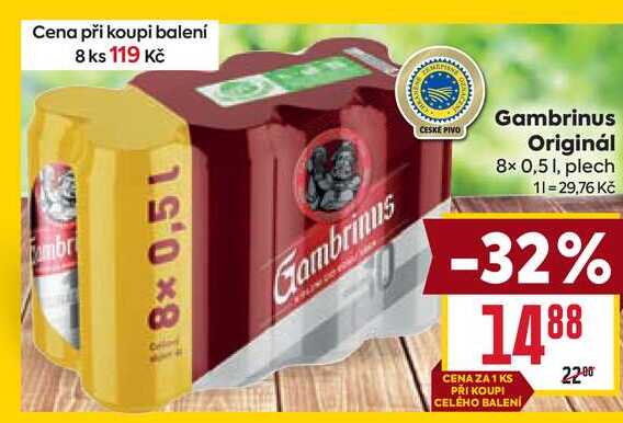 Gambrinus Originál 8× 0,51, plech