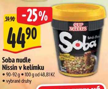 Soba nudle Nissin v kelímku, 90-92 g