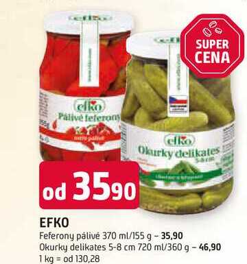 EFKO Okurky delikates Feferony pálivé 370 ml/155 g 