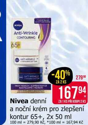 Nivea denní a noční krém pro zlepšení kontur 65+, 2x 50 ml 
