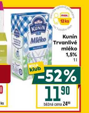 Kunín Trvanlivé mléko 1,5% 1l