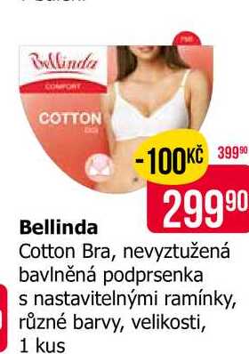 Bellinda Cotton Bra, nevyztužená bavlněná podprsenka s nastavitelnými ramínky, různé barvy, velikosti, 1 kus 