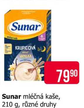 Sunar mléčná kaše, 210 g, různé druhy 
