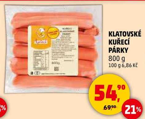 KLATOVSKÉ KUŘECÍ PÁRKY, 800 g 