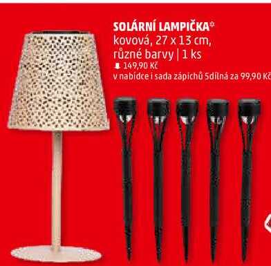 SOLÁRNÍ LAMPIČKA kovová, 27 x 13 cm, různé barvy, 1 ks 