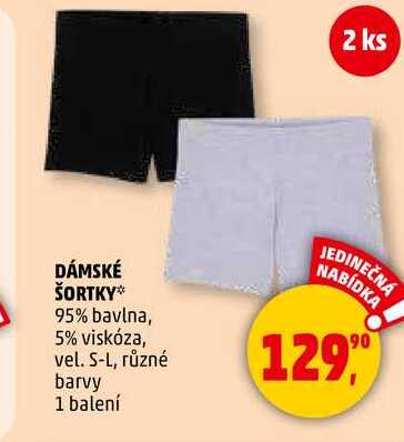 DÁMSKÉ ŠORTKY 95% bavlna, 5% viskóza, vel. S-L, různé barvy, 1 balení 