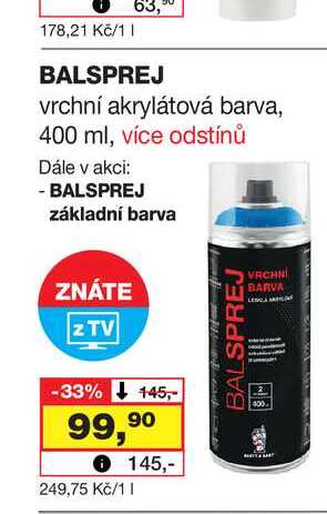 BALSPREJ vrchní akrylátová barva, 400 ml, více odstínů  