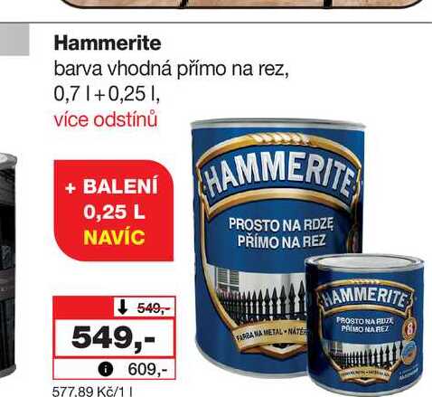 Hammerite barva vhodná přímo na rez, 0,7l
