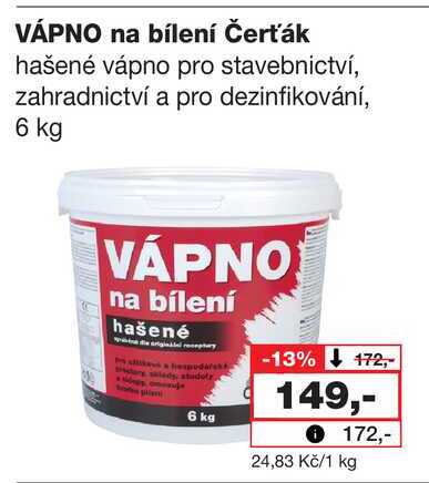 VÁPNO na bílení Čerťák hašené vápno pro stavebnictví, zahradnictví a pro dezinfikování, 6 kg 
