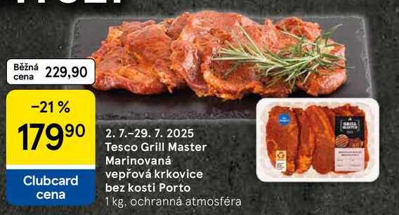 Tesco Grill Master Marinovaná vepřová krkovice bez kosti Porto, 1 kg 